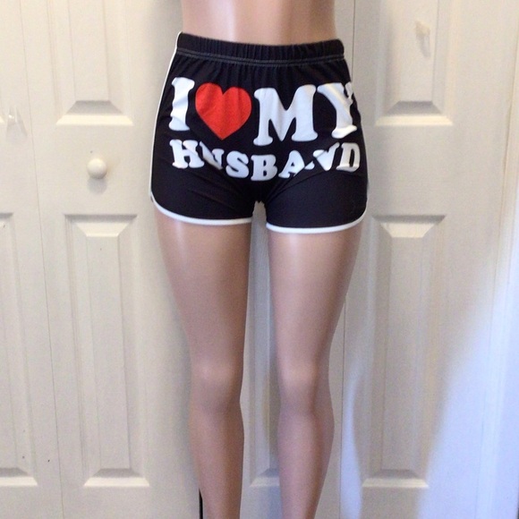 Womens Sexy High Waisted I Love My Husband Stretch Booty Lounge Shorts - Picture 3 of 9